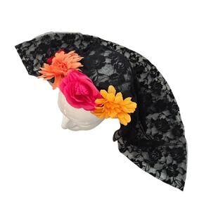 Day of the Dead Floral Headband Black Lace Multi Layered